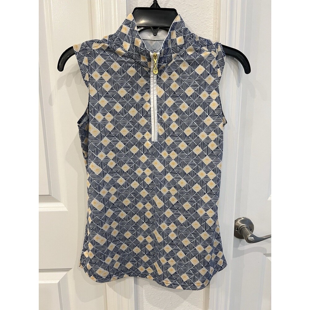 SanSoleil 1/4 Zip Golf Polo Shirt XS Sleeveless Golf Cart Print UV Protection